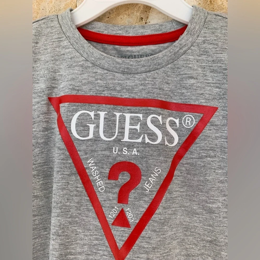 Guess Kids Heather Gray Tee with Red Triangle Logo
